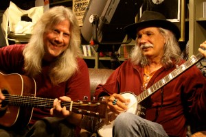 Rik Palieri and George Mann perform in a Vermont radio studio.