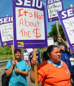 Negotiations between Workers United Local 150 and the laundry cooperative have stalled over language regarding work rules and workers' rights, the union says.