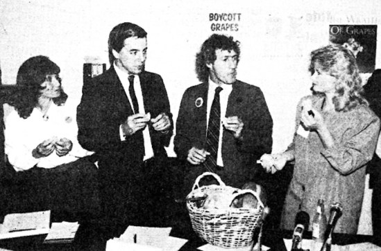 After Cesar Chavez protested the effects of pesticides on farm workers and consumers, Minnesota-based elected officials pledged their support of the boycott. Breaking their fast after three days were, L to R, Lynn Gordon, Charles Bendar, Terry Gips and Michelle King.