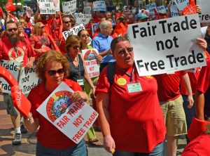 Members of the Communications Workers union led a march against the Trans-Pacific Partnership fair-trade agreement in Minneapolis last year.
