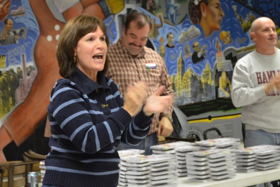 U.S. Rep. Betty McCollum rallies volunteers at a rally in the St. Paul Labor Centre.