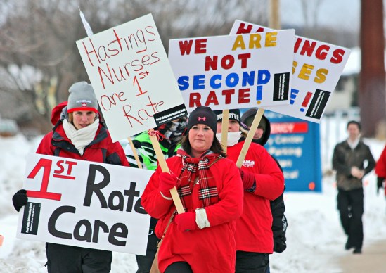 Nurses picket outside Regina Medical Center in advance of contract negotiations. (photo courtesy MNA)