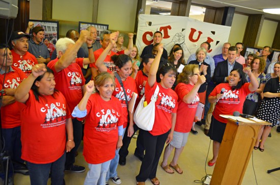 Retail cleaning workers and supporters of their worker center, CTUL, celebrate a breakthrough agreement with Target to protect workers' rights.