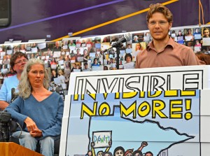 Nicole Taras, a recipient of in-home care who has muscular dystrophy, traveled to the BMS with her partner and part-time care provider, Tyler Frank. 