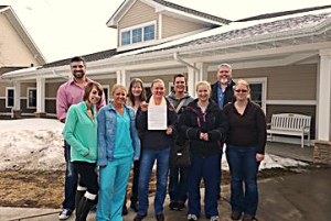 Health care workers celebrate their organizing win at United Pioneer Home in Luck, Wis.