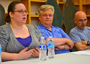 15 Now panelists include Cantare Davunt of OUR Walmart, Rick Ryan of the Machinists union (center) and Kip Hedges.