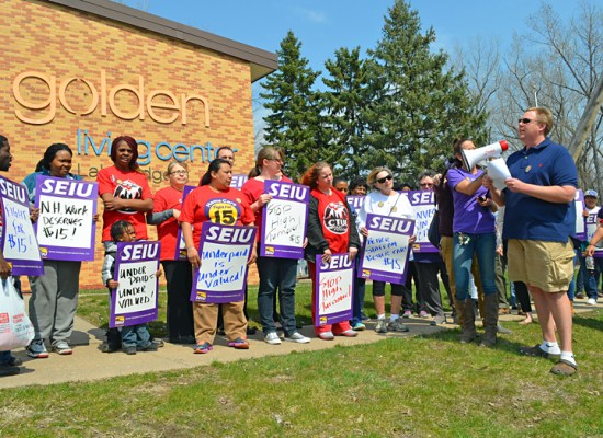 Tim Sorenson speaks at the rally outside GLC's Lakeridge home.