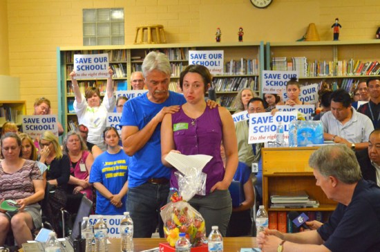 Backed by members of her union, CSE kindergarten teacher Meaghan McMillen addressed school board members after being informed her position would not be renewed.