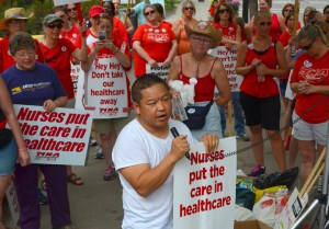 St. Paul City Council member Dai Thao talked to nurses on the United picket line.
