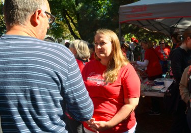 MNA spokesperson Angela Becchetti, a nurse at Abbott Northwestern Hospital, talks with media about Allina's most recent proposal to striking nurses.