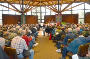 Retirees packed the chapel at Macalester College to learn more about potential legislation weakening defined-benefit pensions.