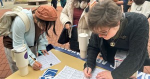Macalester student workers signed a petition to join MUWU – the Macalester Undergraduate Workers’ Union – after organizers went public with the campaign in February. (photo submitted by MUWU)